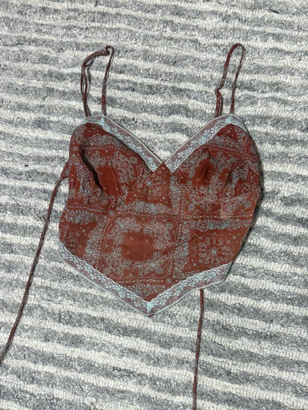 Cotton Candy Paisley Cropped Camisole with Light Blue Lace Trim